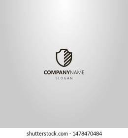 black and white simple vector line art logo of a medieval half-striped shield