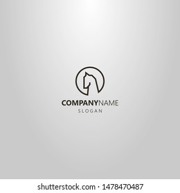 black and white simple vector line art minimalistic horse head logo in a round frame