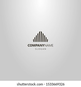 black and white simple vector line art cityscape or real estate logo of striped pentagon 
