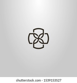 black and white simple vector line art sign of a four leaf flower with hourglass petals