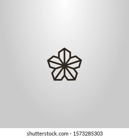 black and white simple vector line art geometric sign of five-petal flower 