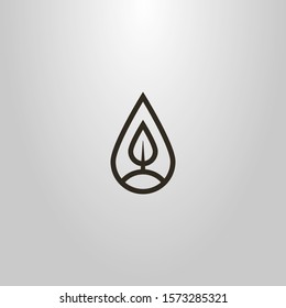 black and white simple vector line art sign of a tree or leaf in a teardrop-shaped frame