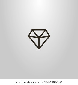 black and white simple vector line art outline sign of faceted diamond 