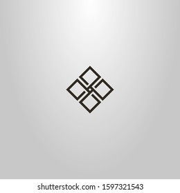 black and white simple vector line art outline sign of four square rhombuses