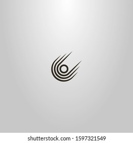 black and white simple vector line art sign of a falling comet