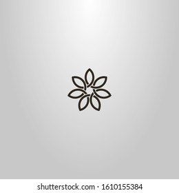 black and white simple vector line art sign of a seven-petal flower