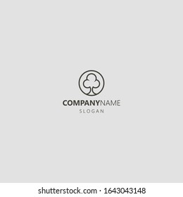 black and white simple vector line art iconic logo of deciduous tree in a round frame