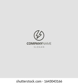 black and white simple vector line art iconic logo of lightning in a round frame