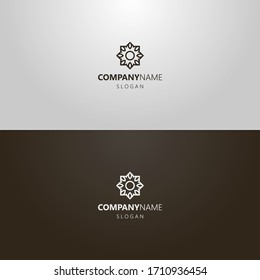 black and white simple vector line art outline iconic logo of eight-petal flower or sun