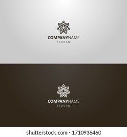 black and white simple vector line art outline iconic logo of decorative seven-petal flower