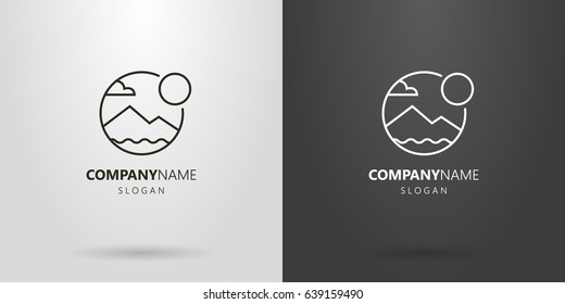 Black And White Simple Vector Line Art Mountain Landscape Logo