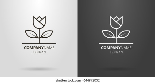 Black and white simple vector line art flower logo