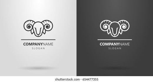 Black And White Simple Vector Line Art Ram Head Logo