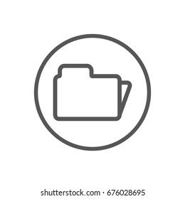Black and white simple vector line art icon of folder in a round frame
