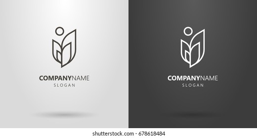 Black and white simple vector line art plant with sun logo