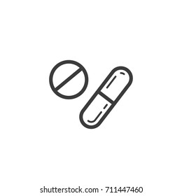 black and white simple vector line art outline icon of different tablets and pills