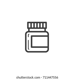 black and white simple vector line art outline icon of a vial with tablets or ointment