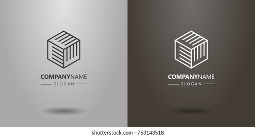black and white simple vector line art logo of abstract cube shape