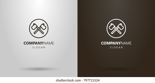 black and white simple vector line art logo of two crossed axes in a round frame