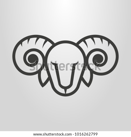 Black and white simple vector line art symbol of ram head 