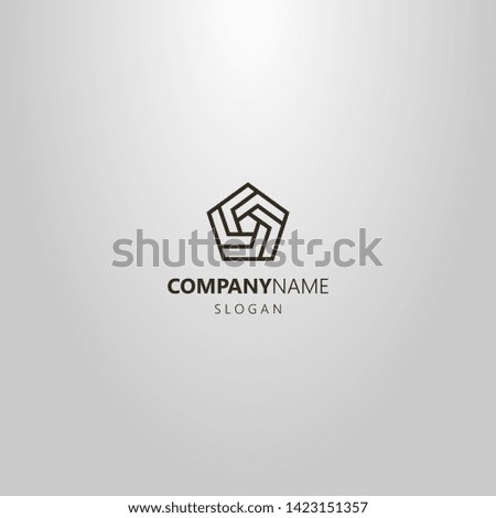 black and white simple vector line art geometric logo of spiral pentagonal of several fragments