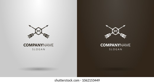black and white simple vector logo of two arrows piercing hexagon