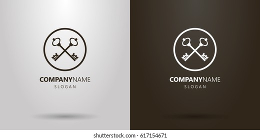 Black and white simple vector logo of crossed keys in a round frame