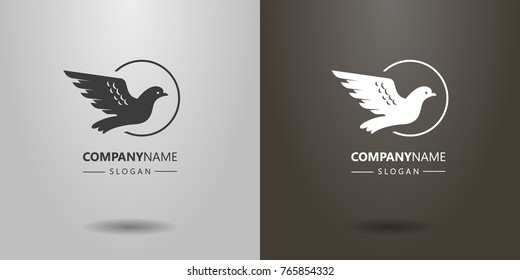 black and white simple vector logo of an abstract flying dove