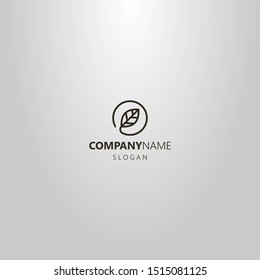black and white simple vector minimalistic line art logo of leaf in a round frame