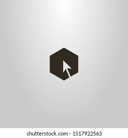 black and white simple vector minimalistic negative space hexagonal sign of cursor arrow 