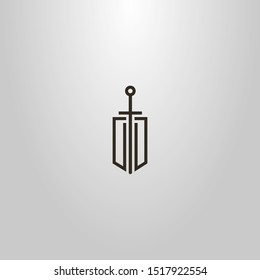 black and white simple vector modern minimalistic line art sign of sword on a shield