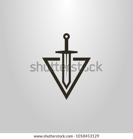 black and white simple vector modern symbol of sword cutting into a triangle