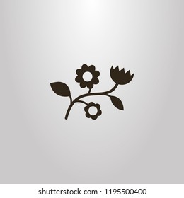 black and white simple vector outline sign of wildflower branch shape