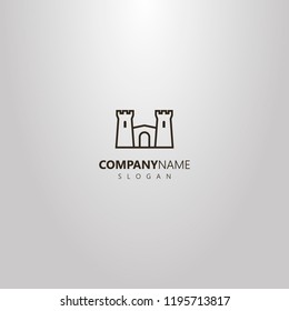 black and white simple vector outline logo of line art double-towered castle