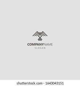 black and white simple vector outline geometric line art iconic logo of indian ethnic bird