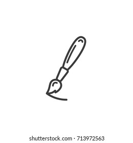 Black and white simple vector outline line art icon of simple brush