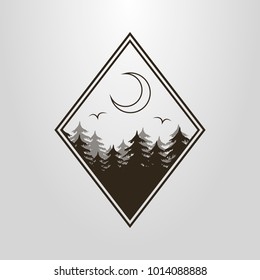 black and white simple vector pictogram of the forest and the moon in the rhombus frame