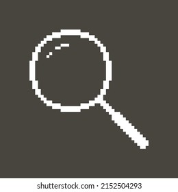 black and white simple vector pixel art sign of classic magnifier with handle