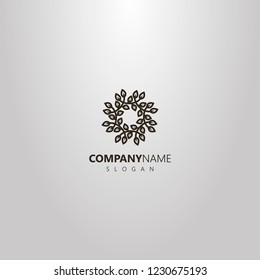 black and white simple vector round logo of wreath of branches with foliage