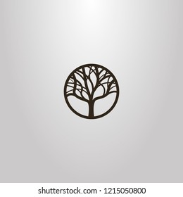 black and white simple vector sign of deciduous tree in a round frame