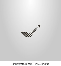 Black And White Simple Vector Sign Of An Abstract Airplane Taking Off With A Trace Of It