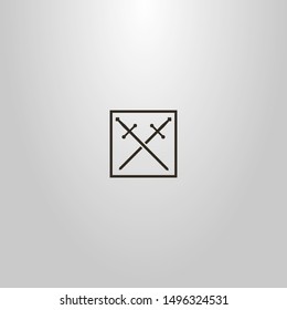 black and white simple vector sign of two crossed swords in a square frame