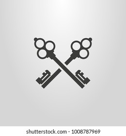 Black and white simple vector symbol of two crossed abstract retro style keys