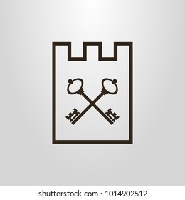 Black and white simple vector symbol of crossed keys in the castle frame