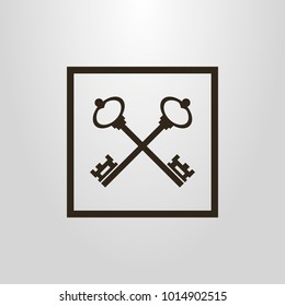 Black and white simple vector symbol of crossed keys in a square frame