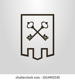 Black and white simple vector symbol of crossed keys in the banner frame