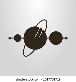 Black and white simple vector symbol of planets on a line