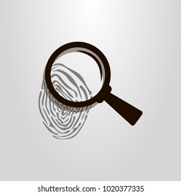 black and white simple vector symbol of fingerprint and magnifying glass