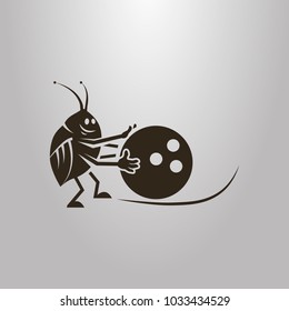 black and white simple vector symbol of cartoon beetle with a bowling ball