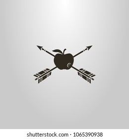 black and white simple vector symbol of two arrows pierced an apple